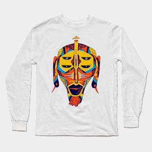 Orange Blue African Mask No 11 Long Sleeve T-Shirt